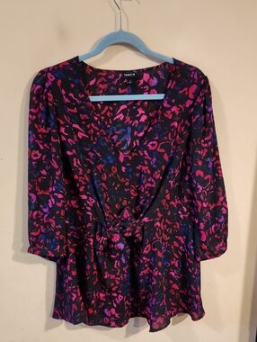 torrid Black Pink Purple Tie-Front V-Neck Dress